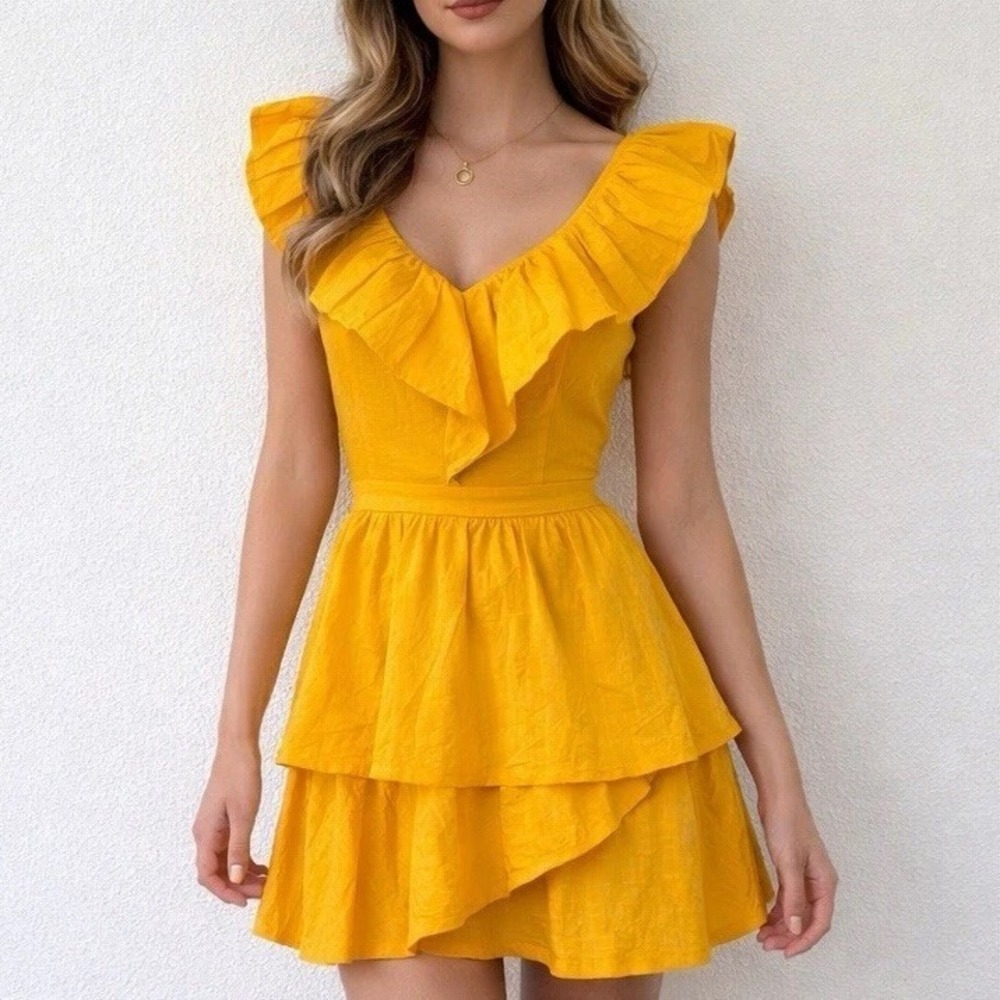 BB Dakota By Steve Madden Ruffle Tiered XS/S Summer Sunset Dress Orange BM208885